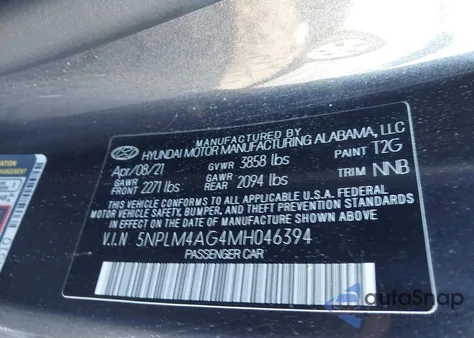 2021 Hyundai Elantra Sel z USA, uszkodzony, nr VIN 5NPLM4AG4MH046394
